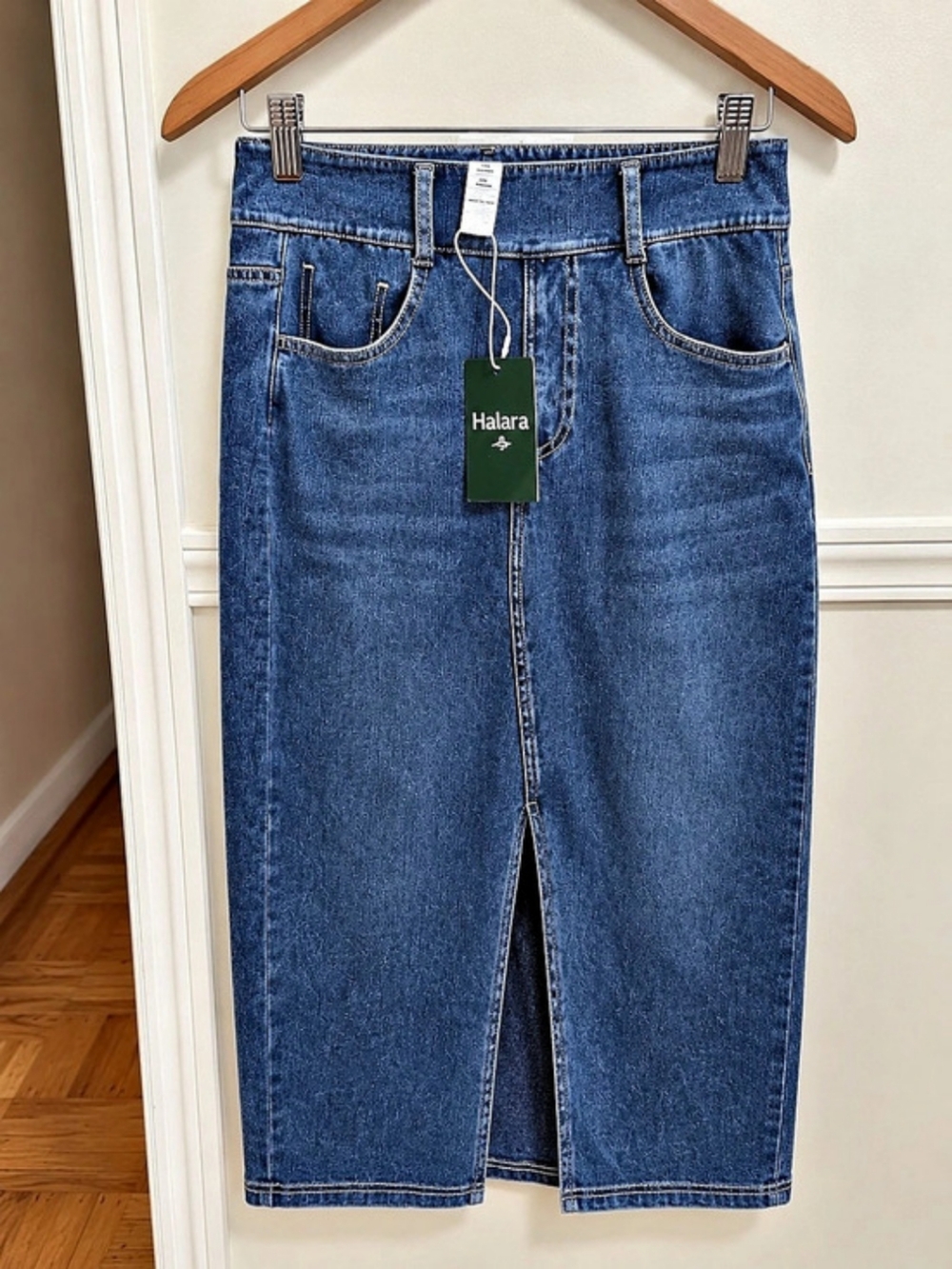 Halara Blue Denim Midi Skirt Size XS NWT